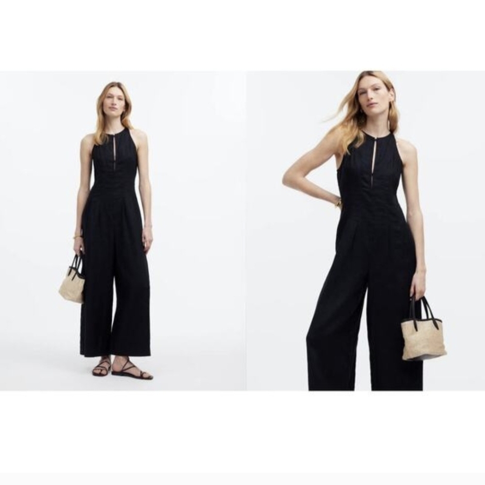 NWT Madewell Seamed Wide-Leg Sleeveless Linen Jumpsuit Black - 8 - Picture 5 of 12